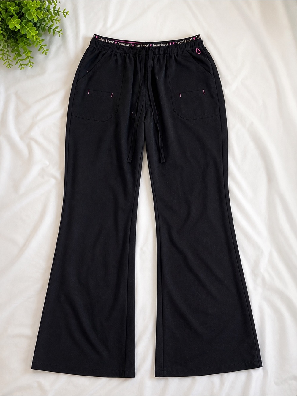 Black Flare Heartsoul Waistband scrubs with Pink Logo Trim